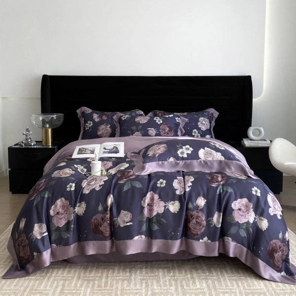 Flower printing tencel duvet cover set